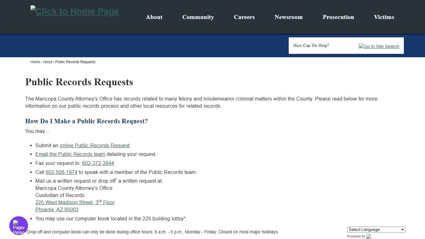 Public Records Requests Maricopa County Attorney's Office, AZ